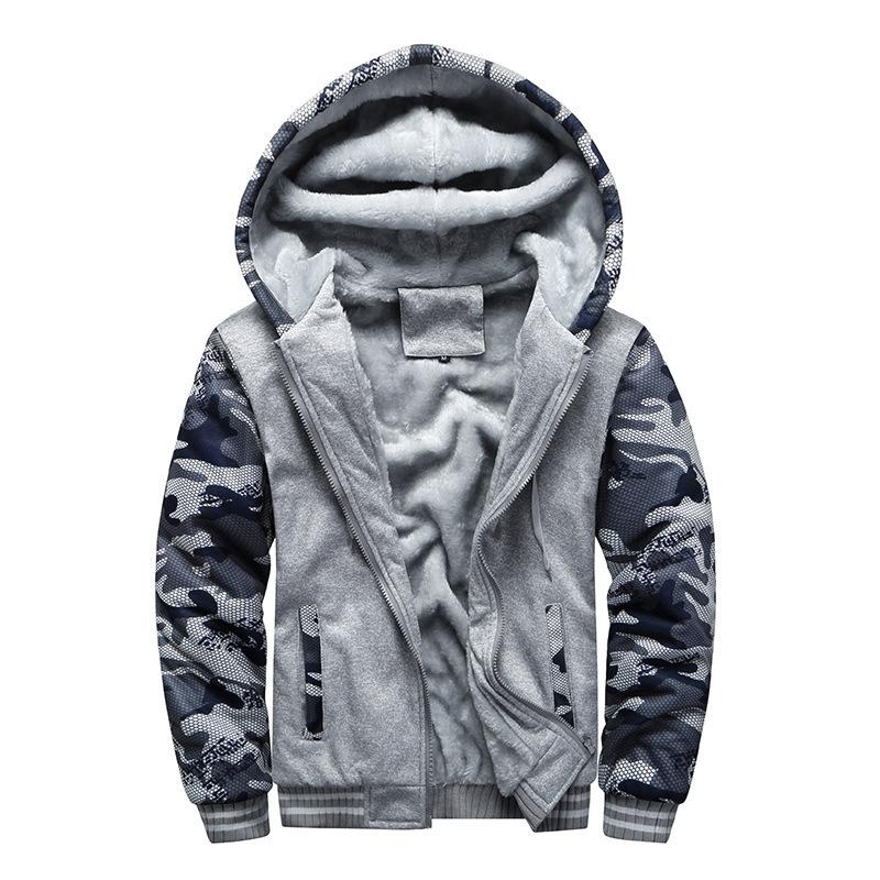 Large Size Camouflage Splicing Cardigan Men's Sweater Hooded Autumn and Winter Clothing Men's Sports Padded and Thickened Men's Jacket