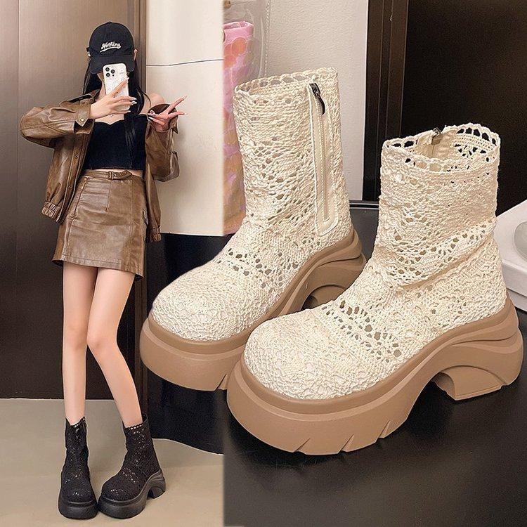 Thick-soled Martin Boots Women's 2025 New Summer Mesh Hollow Breathable Short Boots Small Fashionable Versatile Cool Boots Women