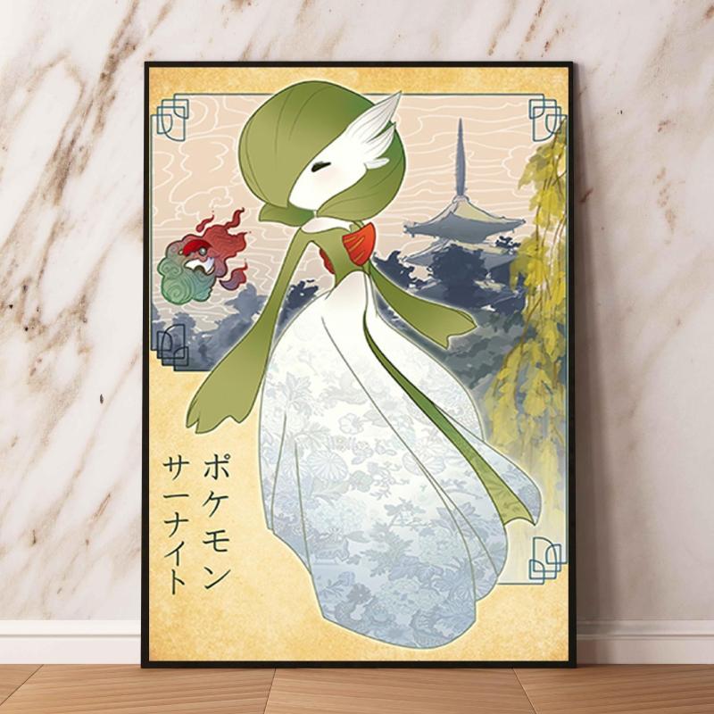 Pokemon Gyarados and Koi Leaping Dragon Gate Decorative Painting Traditional Art - Style Mural Unique Gift for Anime Lovers