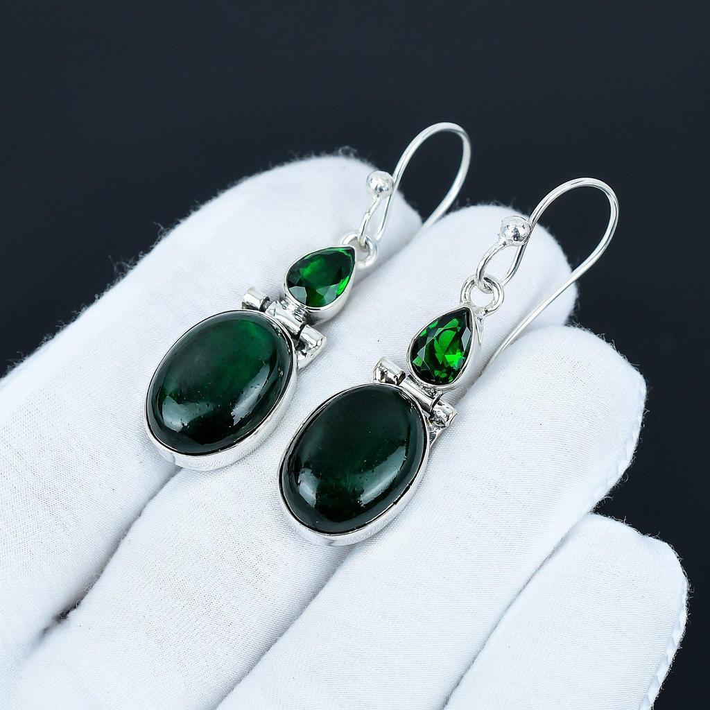 Green Labradorite And Green Tourmaline Gemstone Earring, 925 Sterling Silver Earring Beautiful Earring Birthday Earring Gifts For Christmas