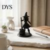 Matte Black Resin Craft Halloween Witch Cauldron Figurine, 3D Printed Spooky Statue with Pot, Fantasy Table Ornament Gothic Small Desktop for Tabletop