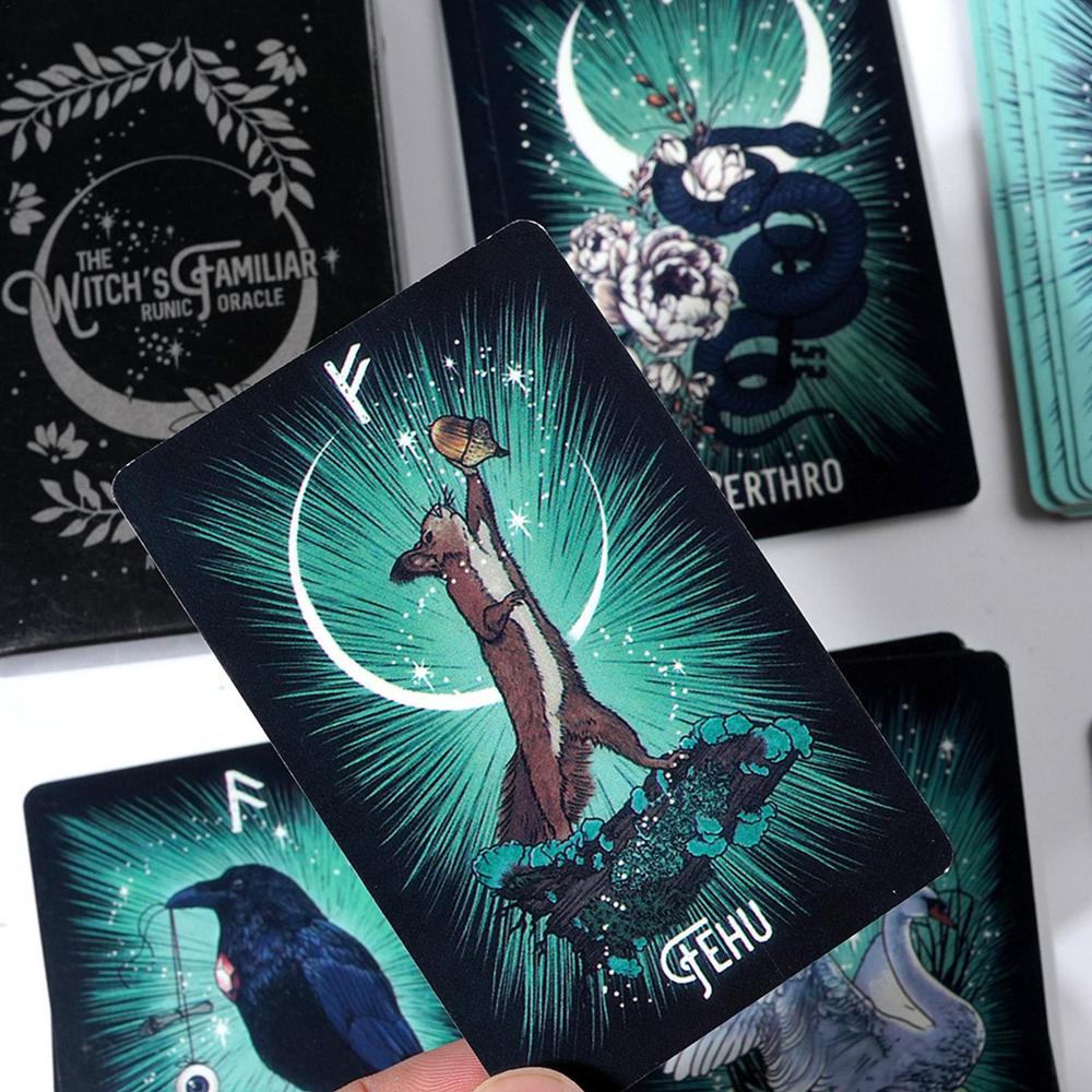 Witch'S Familiar Runic Oracle 24 Karte Indie Tarot Deck Runen Tier Runen Karten