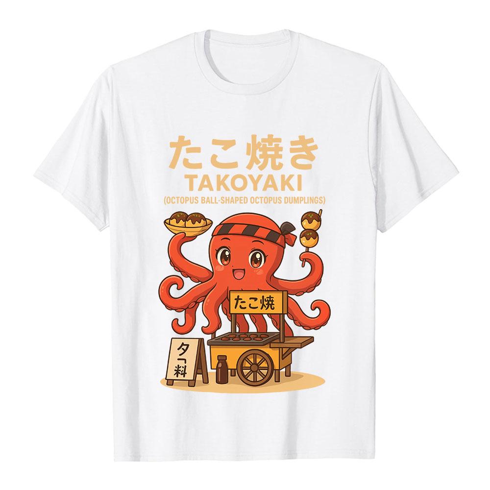 Cute Takoyaki Octopus Cartoon Tees Japanese Style Fashion Graphic Print T-shirt Street Food Casual Loose Tops for Men Women Tops