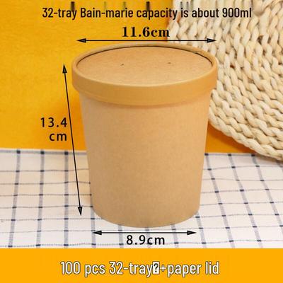 32oz Disposable Kraft Paper Soup Bowls with Lids (100-Pack)