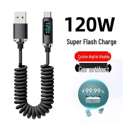 Retractable 6A Fast Charging Cable for Huawei, VIVO, Honor, OPPO - Intelligent Digital Display