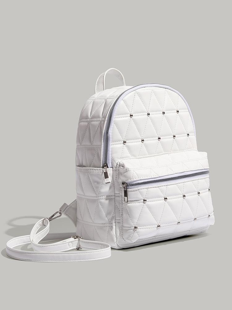 

Rhombus backpack large-capacity bag women s spring and summer 2025 new simple high-end backpack fashionable versatile schoolbag белый