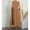 Fashionable Summer Temperament Women's Solid Color Cotton Linen Loose V-neck Dress
