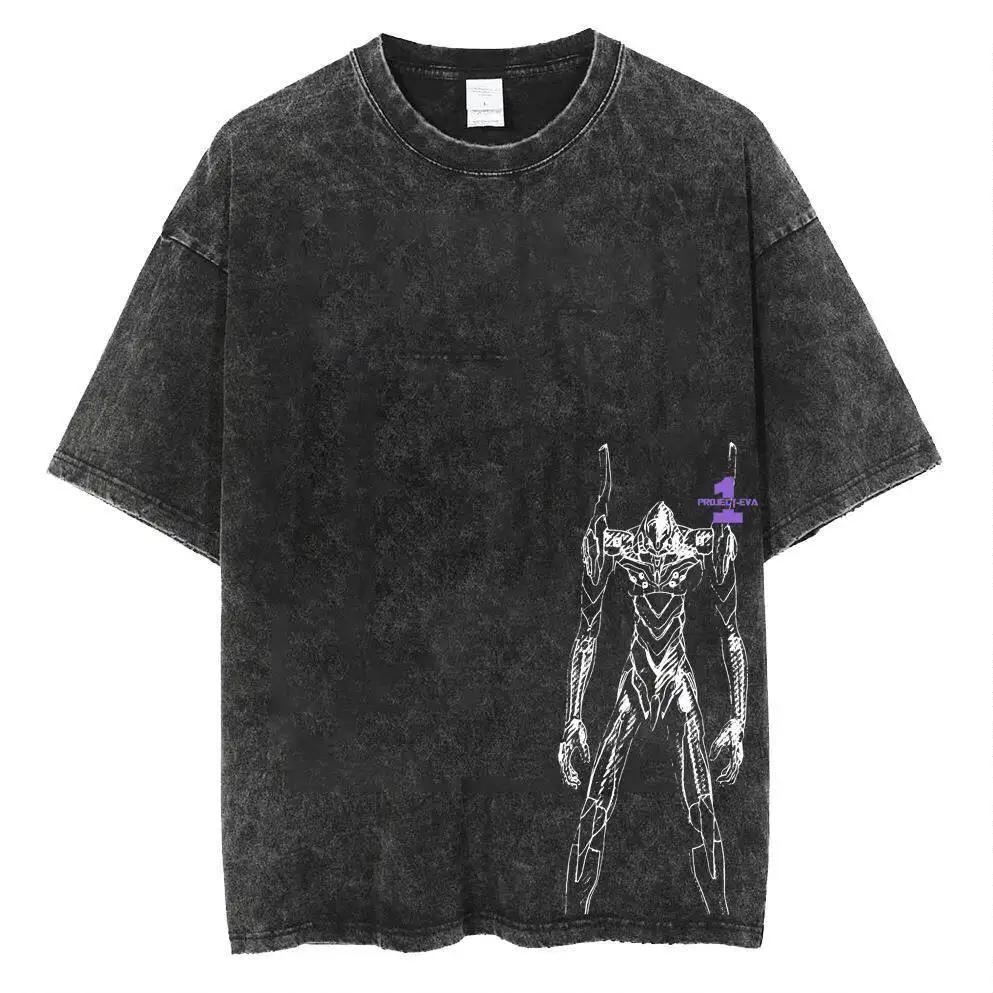 Neon Genesis Evangelion Unit-01 Manga Panel Vintage Washed T-Shirt 2026 Sommer Oversized Streetwear Grafik-T-Shirt für Herren Damen