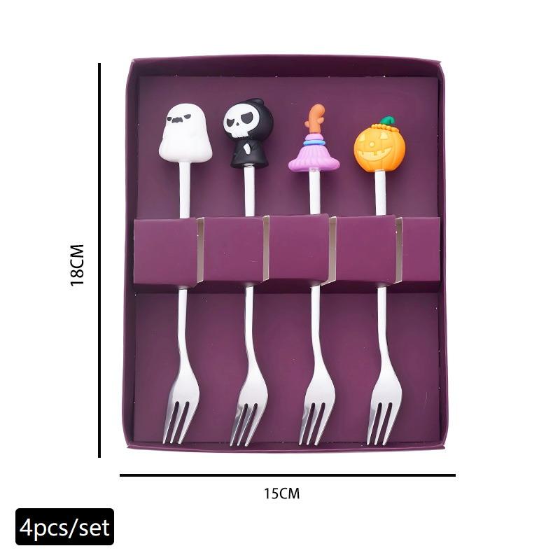 

Хэллоуин Столовая посуда Нержавеющая сталь Кофейная ложка Хэллоуин Десертная ложка Фруктовая вилка Набор столовой посуды для тематической вечеринки A2