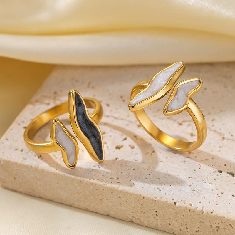 Stainless Steel Wave Drip Glaze Open Rings for Women Retro Punk Style Trendy Creative Exquisite Ring Accessories Gift