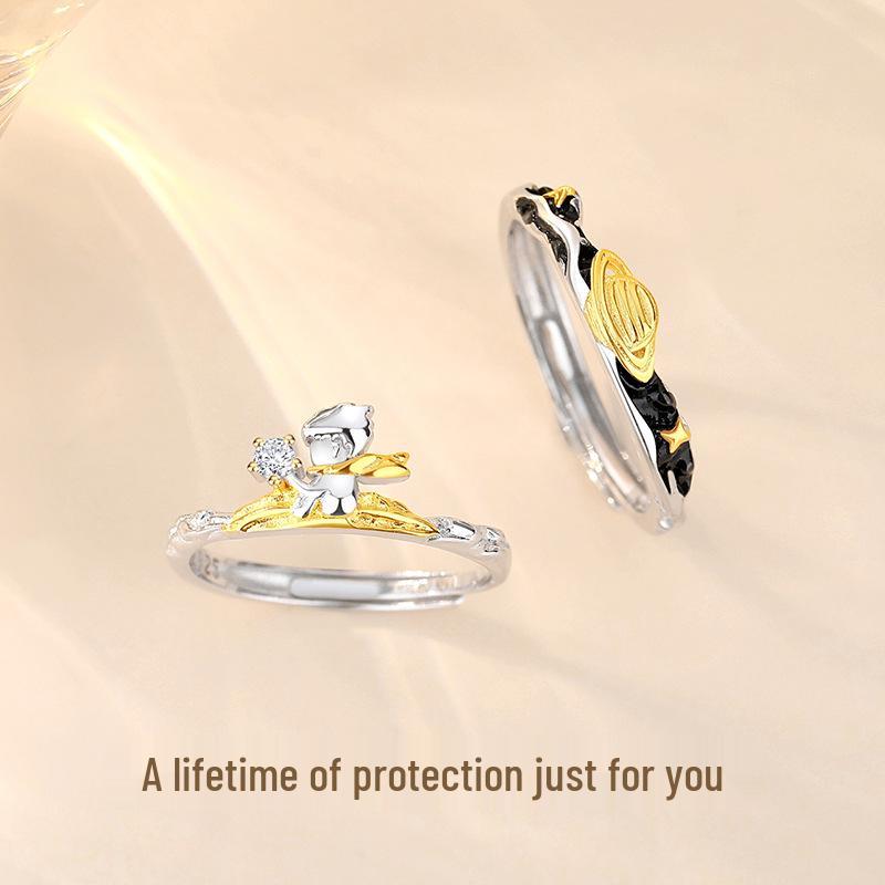 Tichya Kleiner Prinz & Planet S925 Sterling Silber Unisex Offene Ringe - Nischen-Design