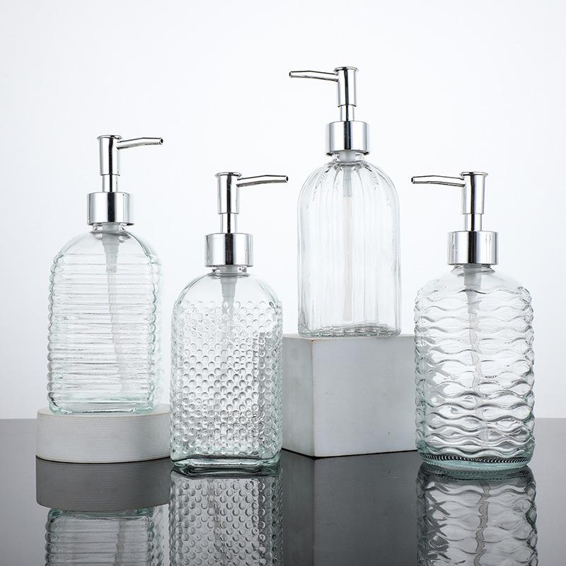 Transparent Glass Pump Bottle for Soap, Shampoo, & Shower Gel