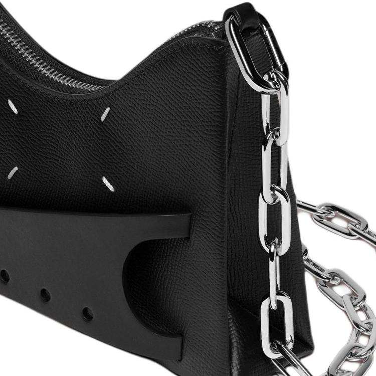 Maison Margiela Snatched Classic Minimalist Zipper Closure Grain Calfskin Crossbody Shoulder Bag Super Mini Women bags Black SB1WG0055P4745T8013