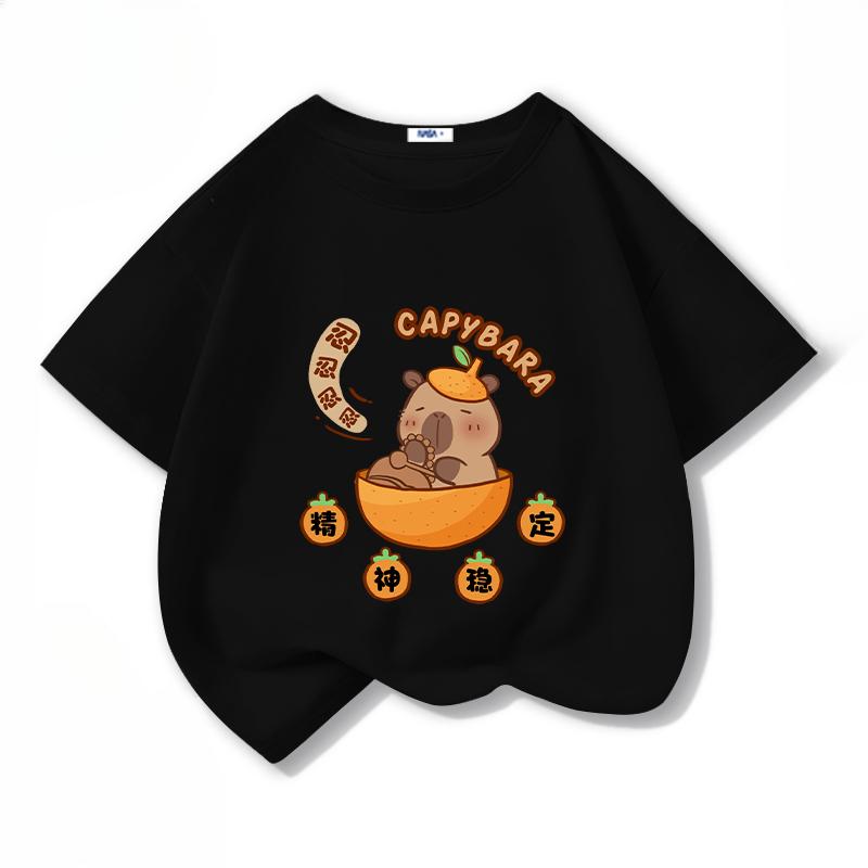 

Летняя Новая Модная Футболка с Милым Принтом Капибары для Детей, Милая Удобная Универсальная Футболка с Коротким Рукавом для Мальчиков и Девочек 5T(120cm)