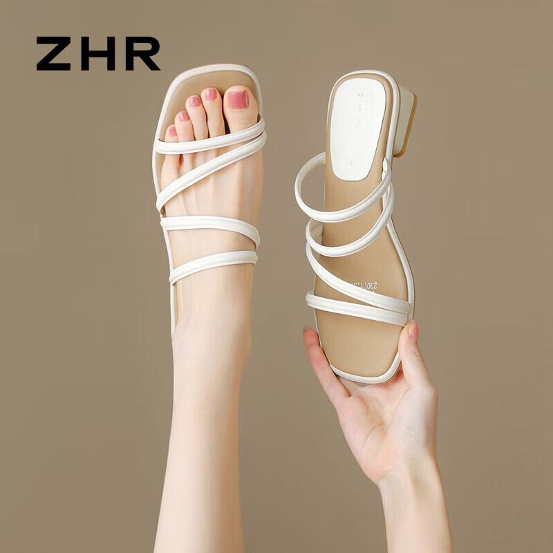 ZHR Women s French Style Chunky Heel Sandals 35
