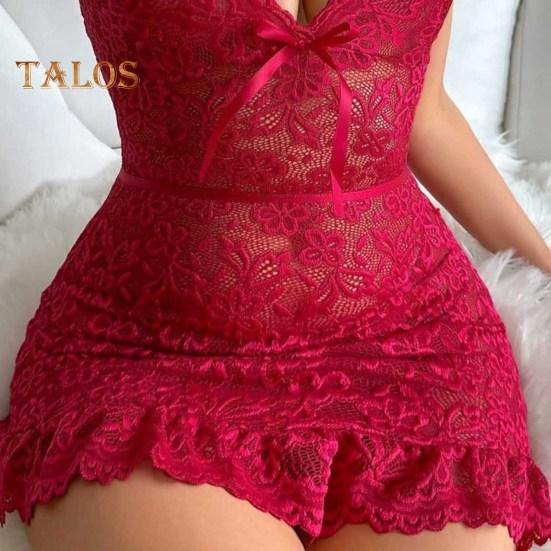 Dámská noční košile s výstřihem do V květinová výšivka bez rukávů Slim Fit noční košile s volánky Průhledná svůdná noční košile do ložnice