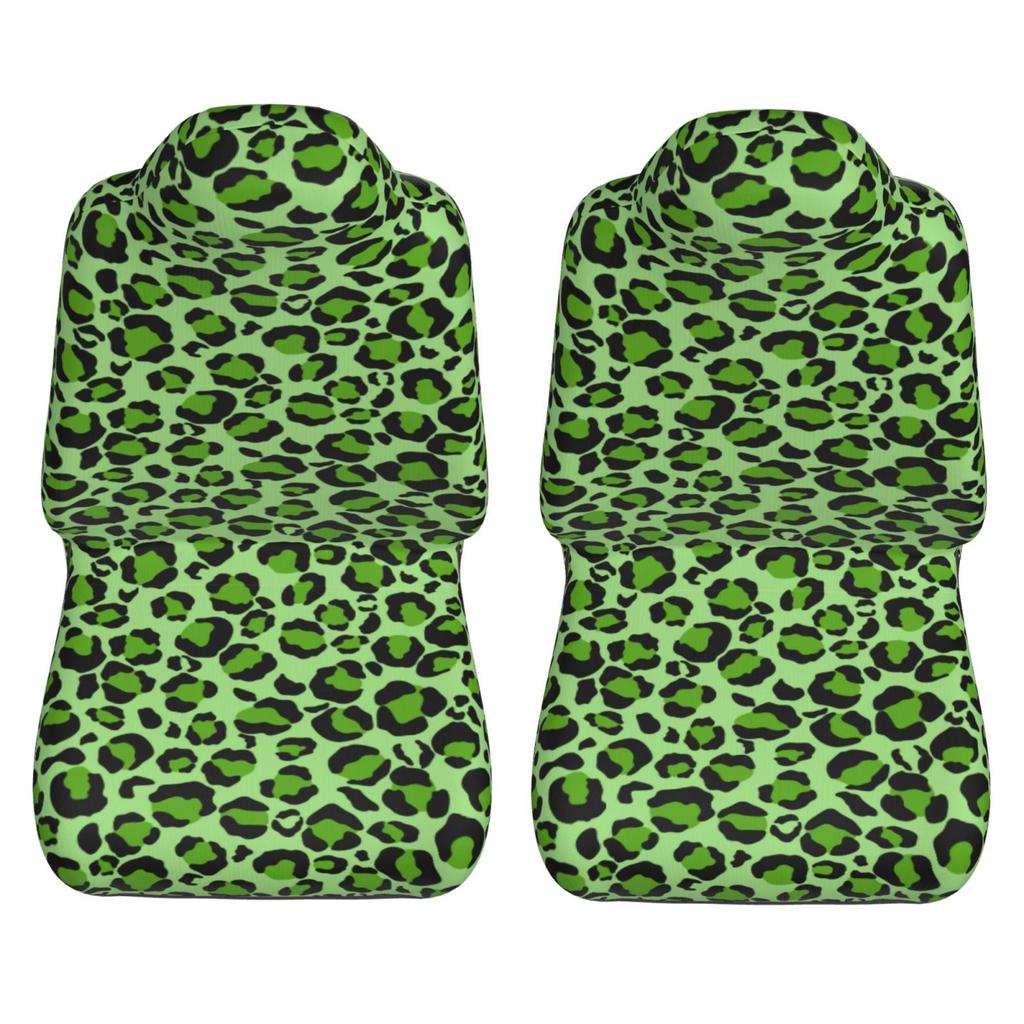 Green Leopard Print Car Seat Cover Seat Cover Anti Fouling and Convenient Protective Cover Unique Style 2PCS Universal Type