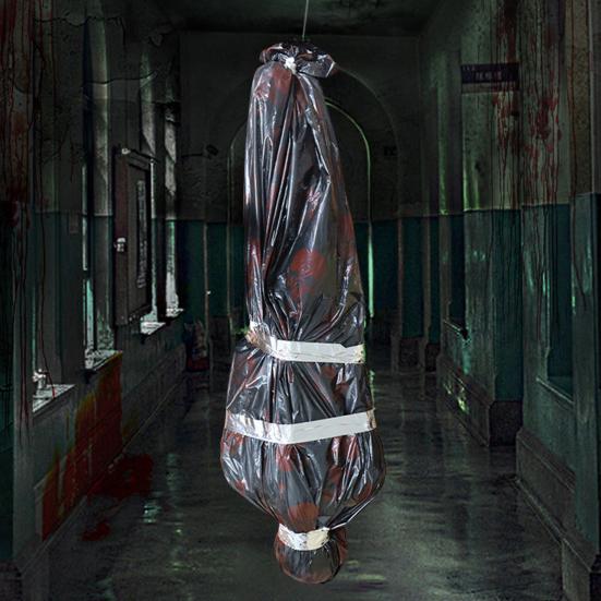 60 Inch Hanging Corpse Dead Victim Props Scary Fake Corpse In Bag Inflatable Hanging Dead Body for Halloween Indoor Outdoor Haunted House Decor