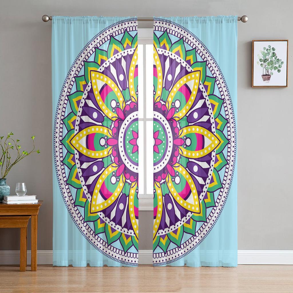 Bohemian Mandala Pattern Sheer Curtains for Living Room Modern Voile Curtain Bedroom Tulle Curtains Window Drapes Decor