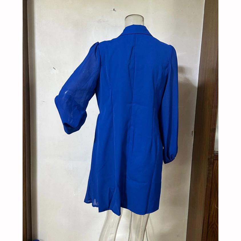 Spring Autumn European American Lapel Solid Color High End Temperament Pleated Design Long Skirt