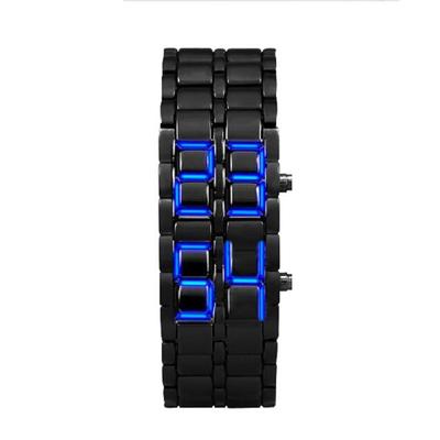 LED hodinky inspirované Japonskem ve stylu Lava Iron Black BLUE