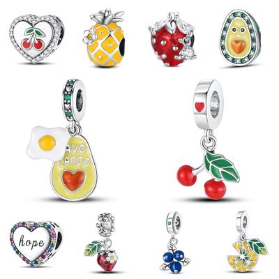 Weißkupfer Versilbert 925 Fruchtserie Avocado Kirsche Anhänger DIY Perlenarmband Geschenk
