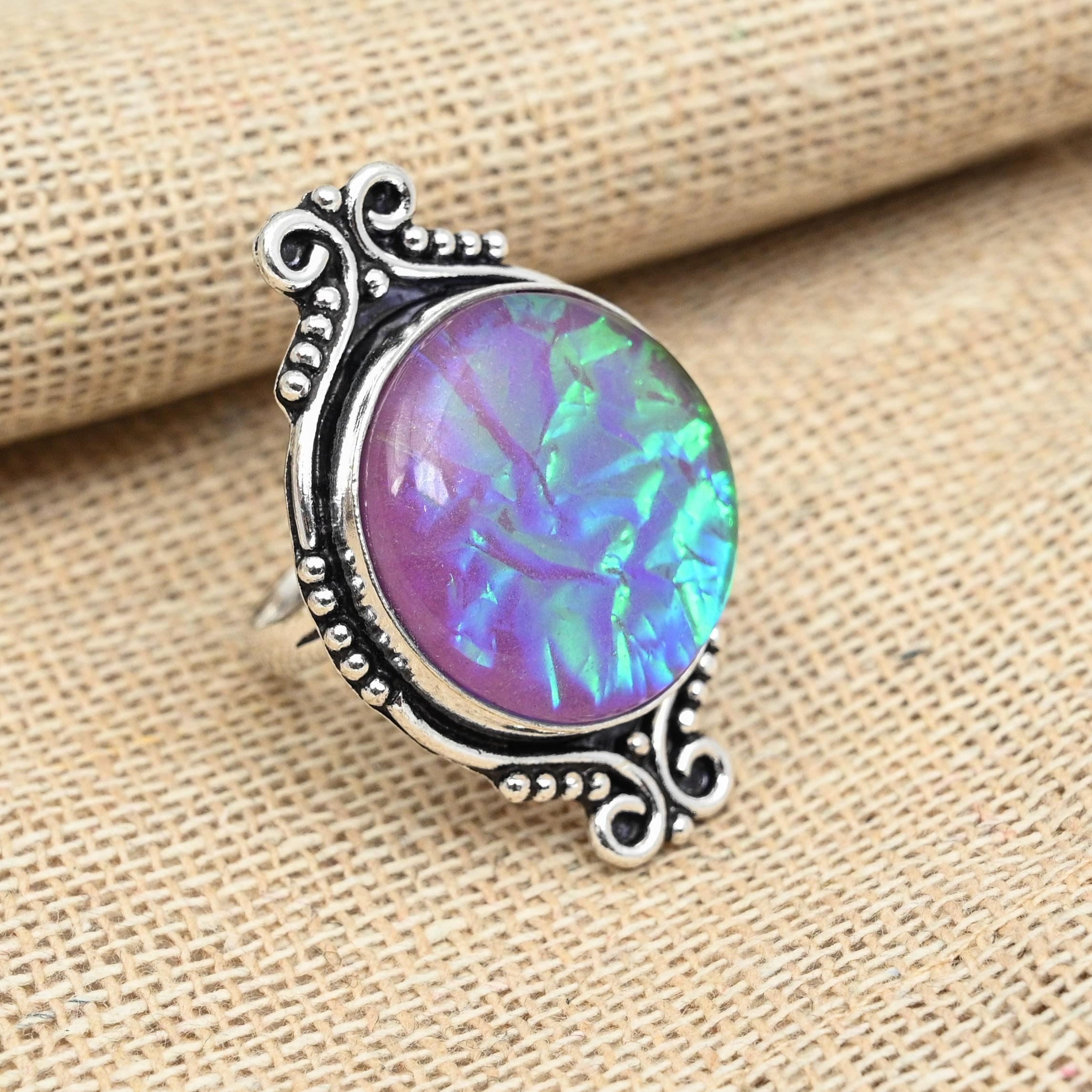 

Розовый тройной опал, драгоценный камень, кольцо из стерлингового серебра 925 пробы, ювелирные изделия ручной работы круглой формы 12 розовый