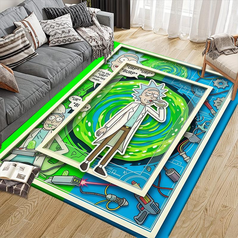 Rick Home Sofa Decoration for Living Room & Bedroom, Non‑Slip Play Flannel Floor Mat for Game Room
