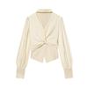 European-American Women's Fashion V-neck Halter Waist-Cinching Patchwork Long-Sleeve Shirt