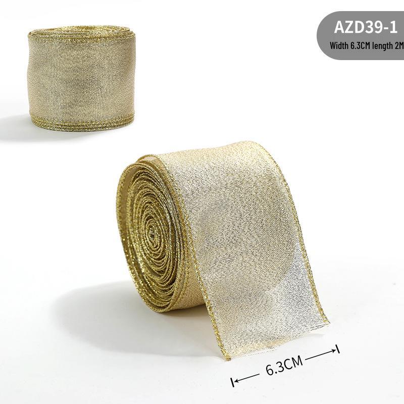 Přeshraniční třpytivá látková vánoční stuha se zlatým práškem a okrajem s železným drátkem, mašle k dekoraci