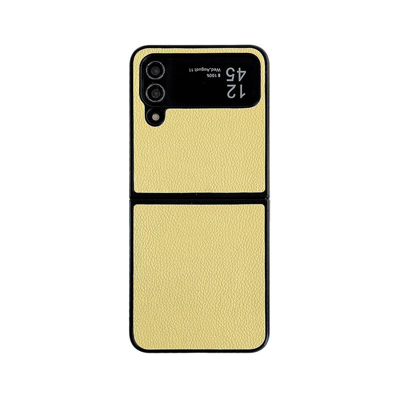 Suitable for Samsung ZFlip5 Folding Screen Protective Case, Lychee Pattern Solid Color Sticker Zflip3/4 Mobile Phone Case
