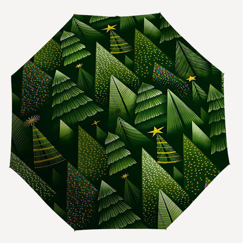 1pc Christmas Trees Automatic Open/Close Umbrella Compact Folding Umbrella with 8-Rib Shaft for Women/Men, Elegant Birthday1231S