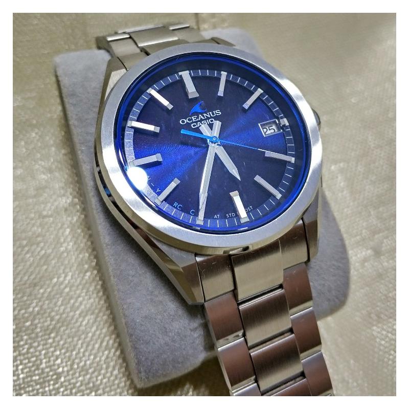Casio OCEANUS series-disk three-pin dark blue inner surface Bluetooth mobile link function solar quartz movement stainless steel strap OCW-T200S-1AJF