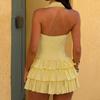 Abbigliamento Donna Festivo Colore Unico Collo Appeso Aspetto Vita Sottile Gonna Tutù Spice Girl Scollo Quadrato Gonna Torta Gonna Corta