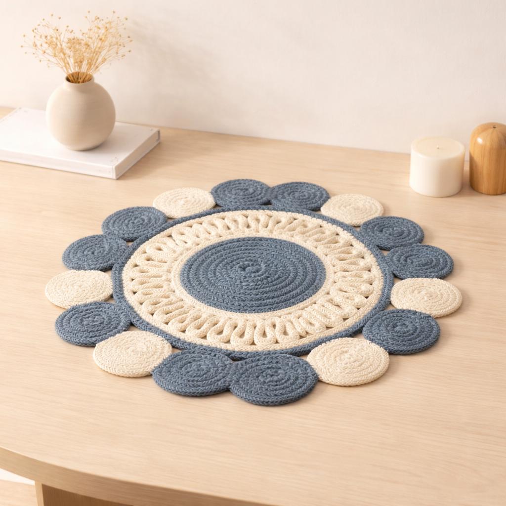 Blue Cotton Braided Placemat -Handcrafted Durable Table Mat for Dining