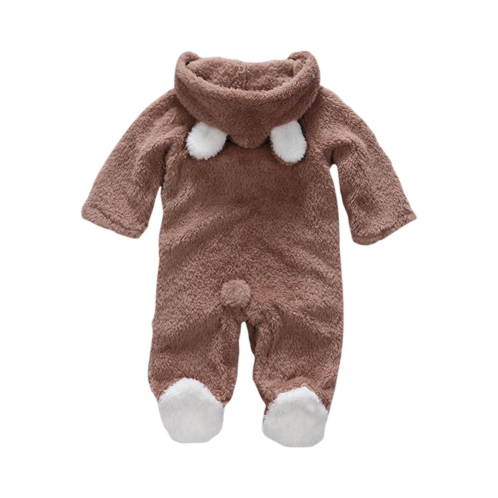 Kids  Coral Fleece Romper - Color Hooded Onesie 12 хаки