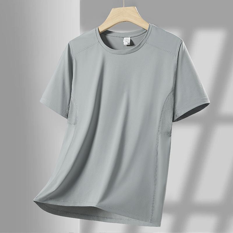 

Quick-drying Short-sleeved Men s Ice Silk Thin Round-neck Casual Top Breathable Half-sleeved T-shirt Men s Sports Short-sleeved 2XL серый