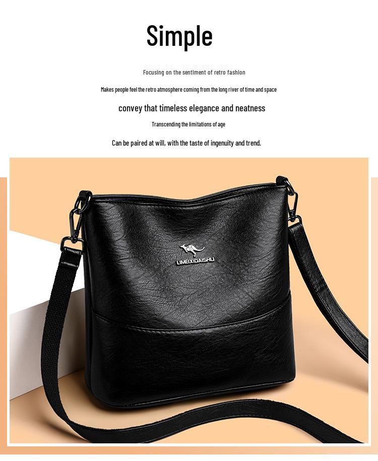 High-End Women's Soft Leather Large Capacity Bucket Bag - Fashionable and Practical Crossbody for Middle-Aged Mothers