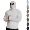 Mens Long Sleeve Hooded Performance Shirt With Integrated Face Covering And Thumb Holes Lightweight Stretch Pullover Top