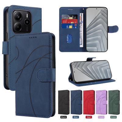 Magnetische Leder-Geldbörse Klapphülle für Redmi Note 14 13 12 12s 11 11s 10 9 8 8T Pro Plus 4G 5G Handyhülle Gebogene Linie Stoßfest