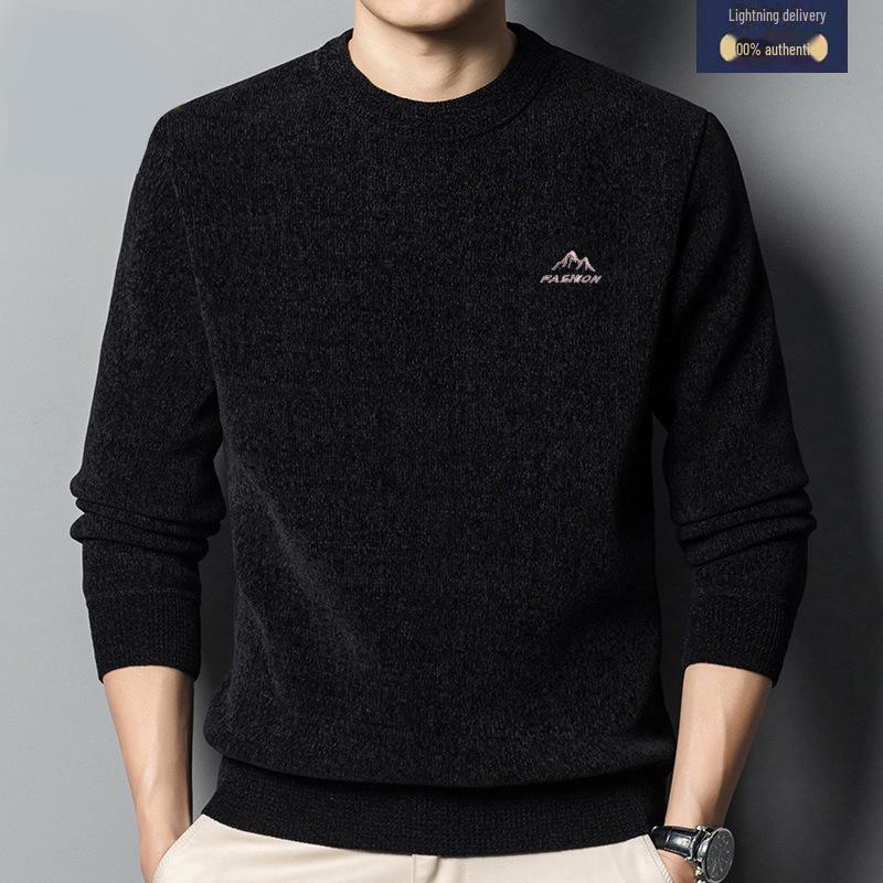 

Мужской утолщенный свитер из жаккарда синели - длинный рукав, круглая горловина, высококачественный бархатный пуловер 185/3XL чёрный