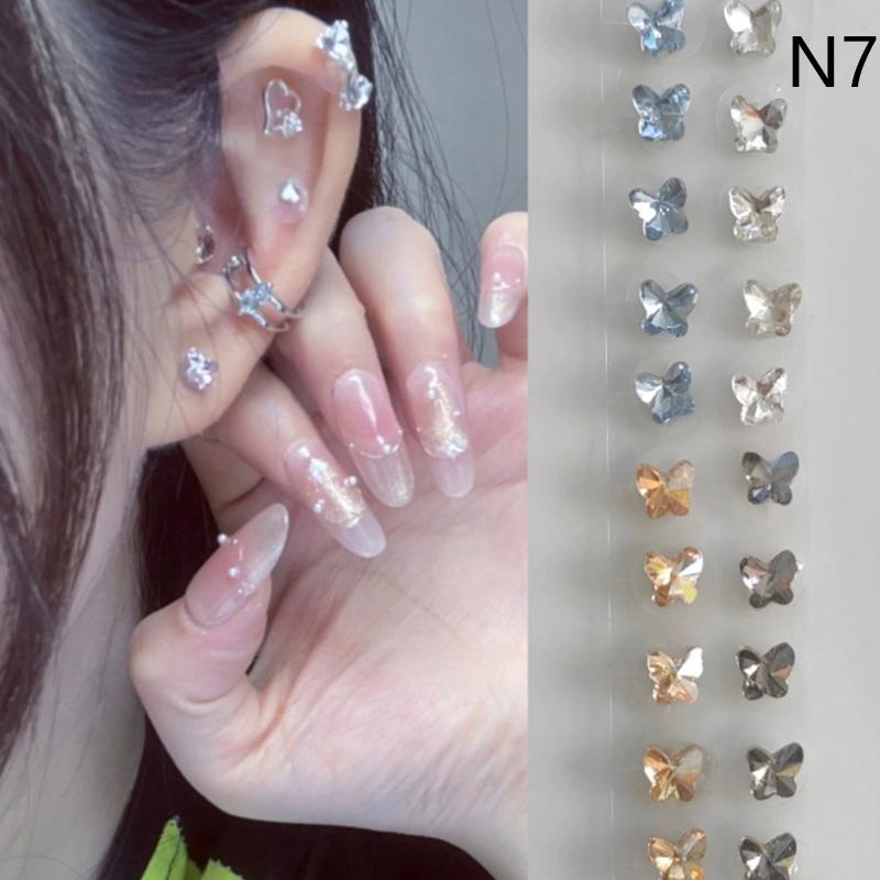 20 Patches Heart Butterfly Bow Rhinestone Ear Point Stickers Ear Pressure Stick Acupuncture Magnetic Beads Auricular Ear Sticker