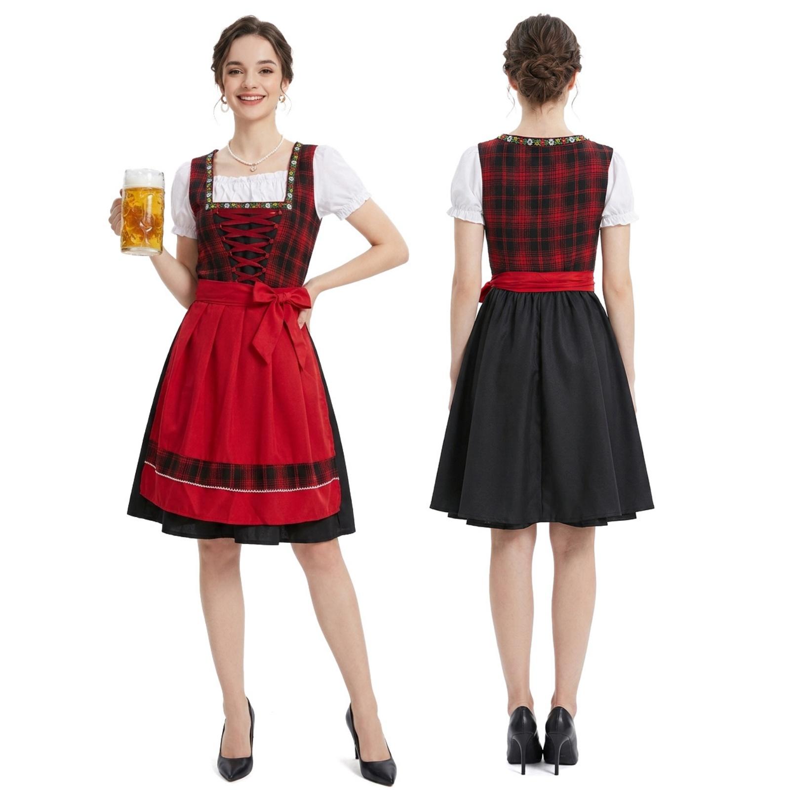 

Vintage Style Women Dress Plaid Pattern Tie-Up Bodice Sleeveless Dress with Attached Apron and Square Neckline for Casual and Themed Events XL червоний