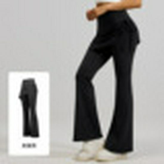 Pleated Flare High-Waisted Yoga Pants with Faux Two-Piece Design M