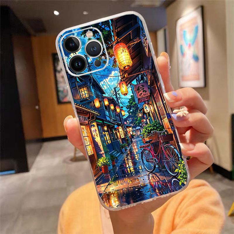 Japanese Landscape Cherry Flower Phone Case For iPhone 17 Pro Max 17 Air 16 15 14 13 Pro Max 15 16 Pro 15Plus