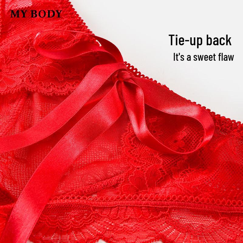 String Sexy Papillon à Nouer pour Femme avec Entrejambe Ouvert et Clochette