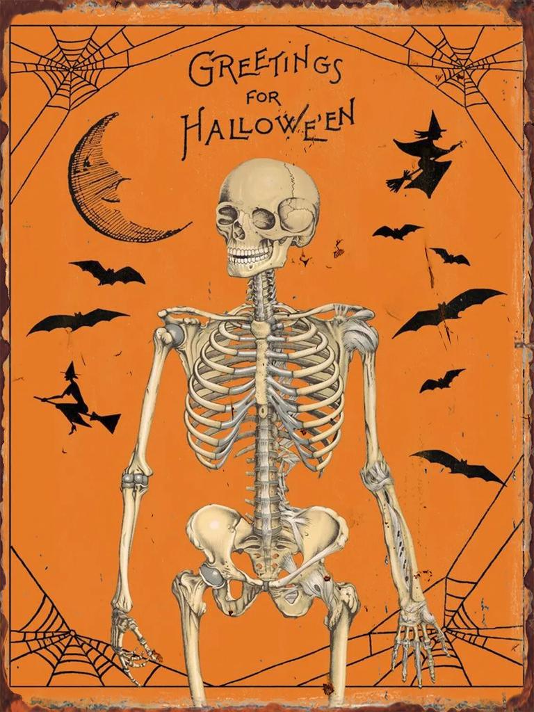 Halloween-Horror-Kürbislaternen-Metallschilder mit Hexenmuster, Wanddeko-Plaketten für Wohnzimmer, Festivaldekoration
