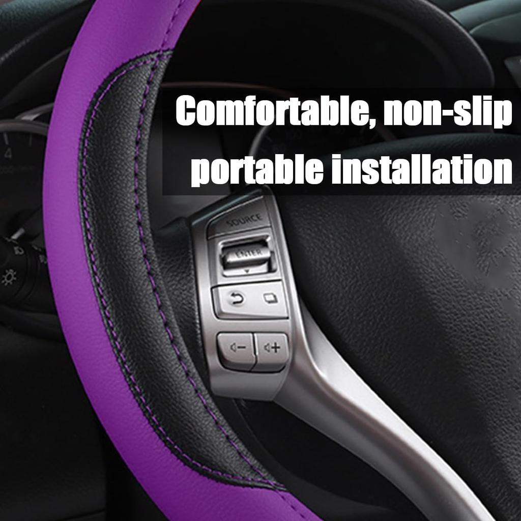 BELOMI Leather Car Steering Wheel Cover, Universal 15 Inch For Car Truck SUV, Non-Slip And Breathable, Sport Style Design Odorless Steering Wheel