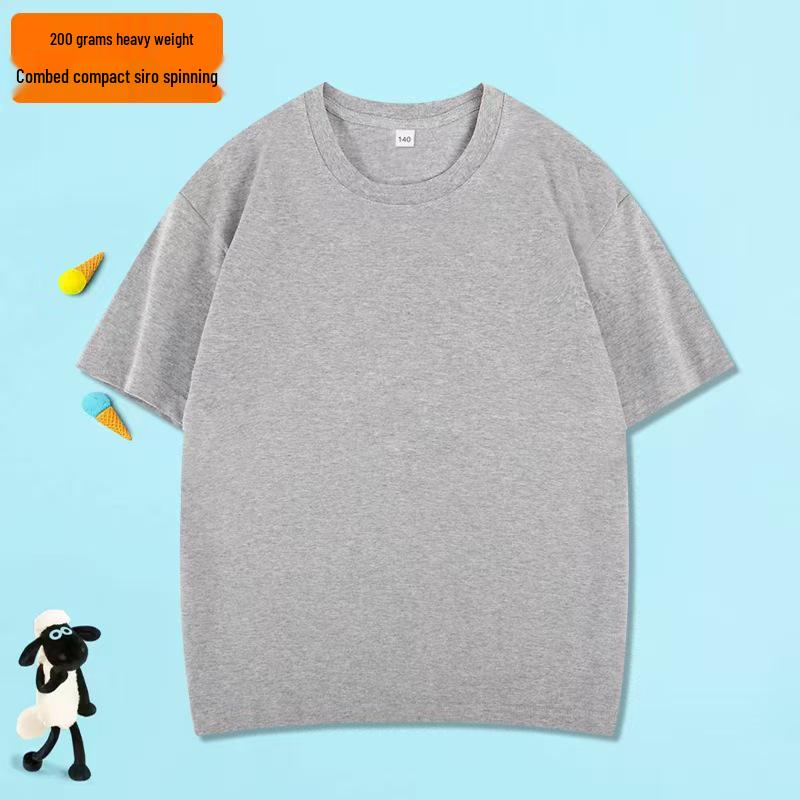 200g Pure Cotton Children's Short Sleeve Round Neck T-shirt – Parent-Child Casual Campus Style, Boys' Plain Color School Uniform Top