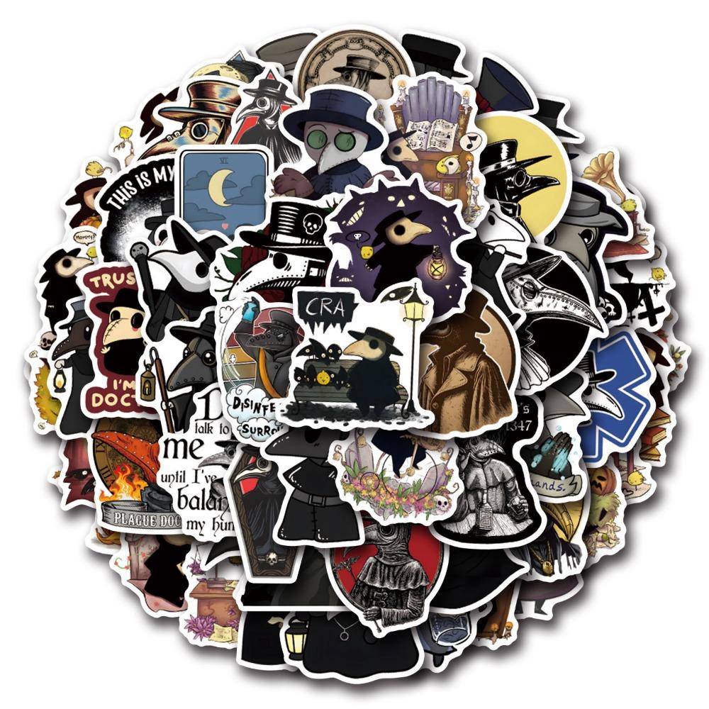 10/50Pcs Black Beak Plague Doctor Crow Stickers Graffiti Stickers for DIY Luggage Laptop Motorcycle Bicycle Sticker